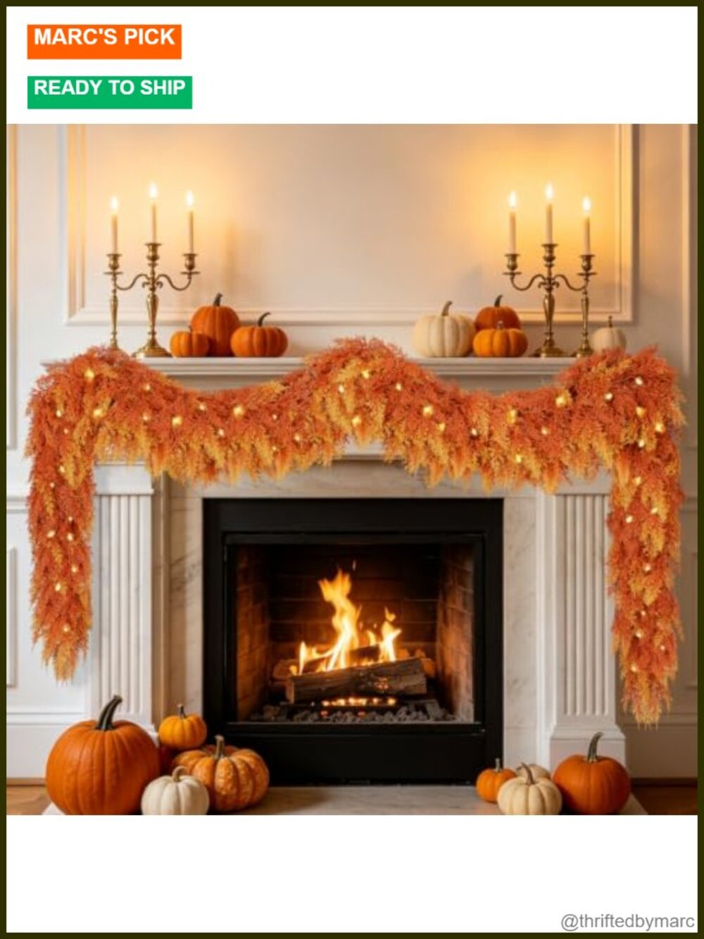 9ft Fall Garland with Lights for Mantle & Stair Decor